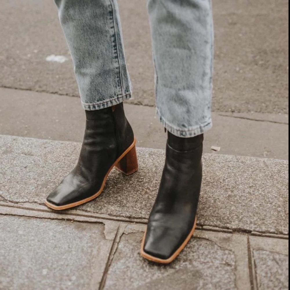 Alohas West Black Vintage Leather Square Toe Ankle Booties